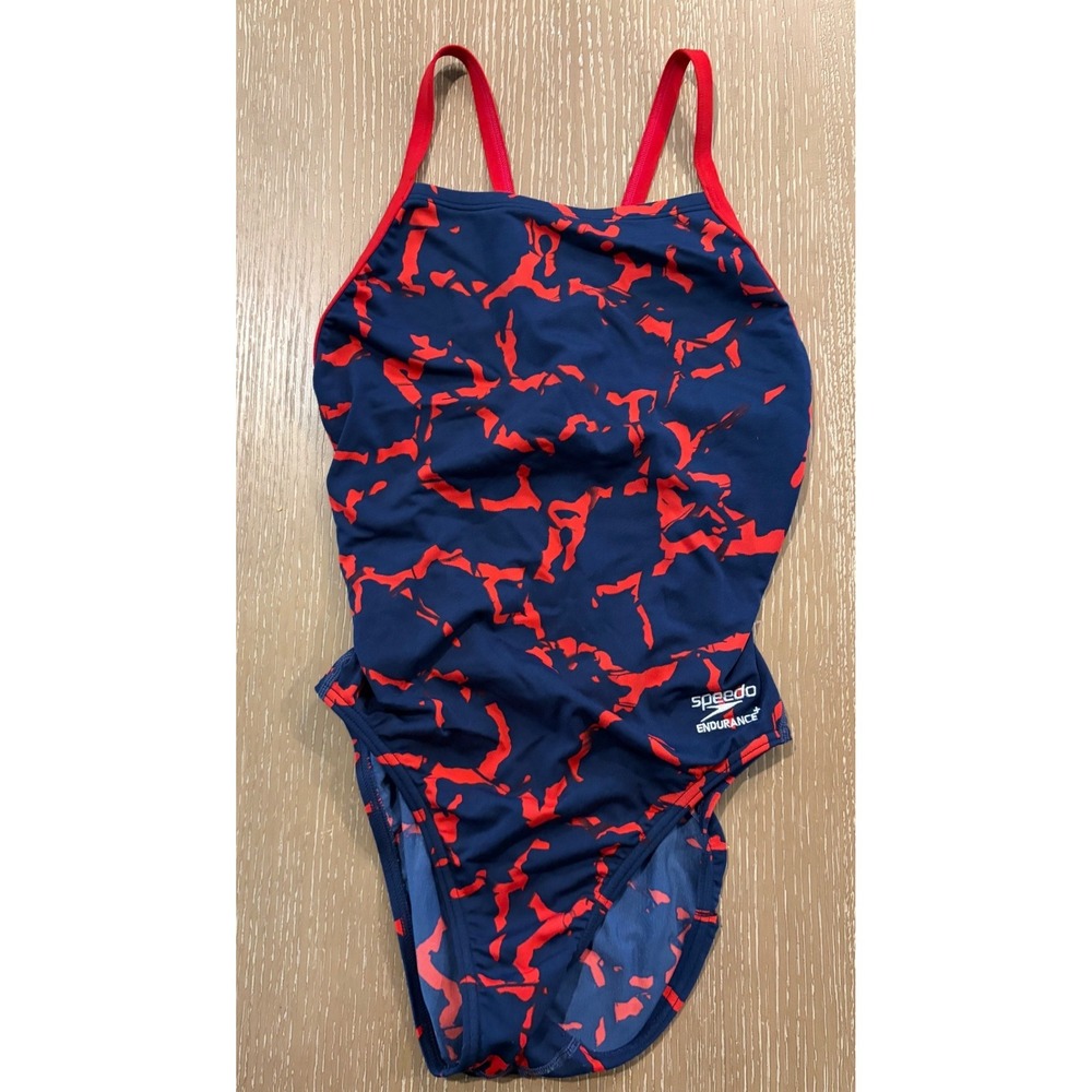 Speedo Endurance+‎ Girls One Piece Swimsuit Size 6/32 Navy Red Competition
